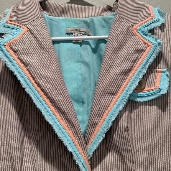Intuitions Taupe Striped Blazer Jacket Size 8 Y2K - Picture 5 of 7